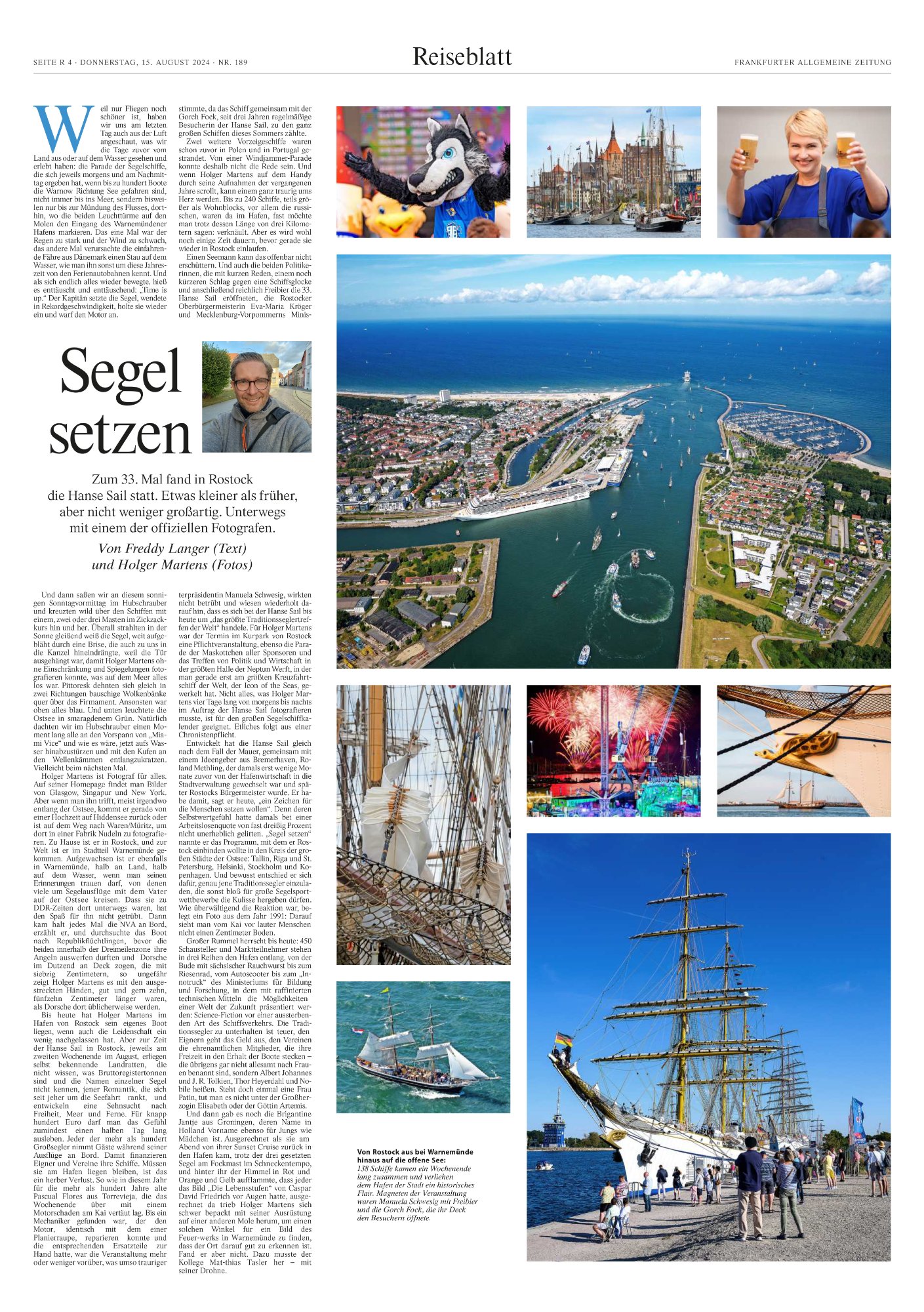 FAZ Reiseblatt: Segel setzen — Hanse Sail Reportage, Fotos Holger Martens
