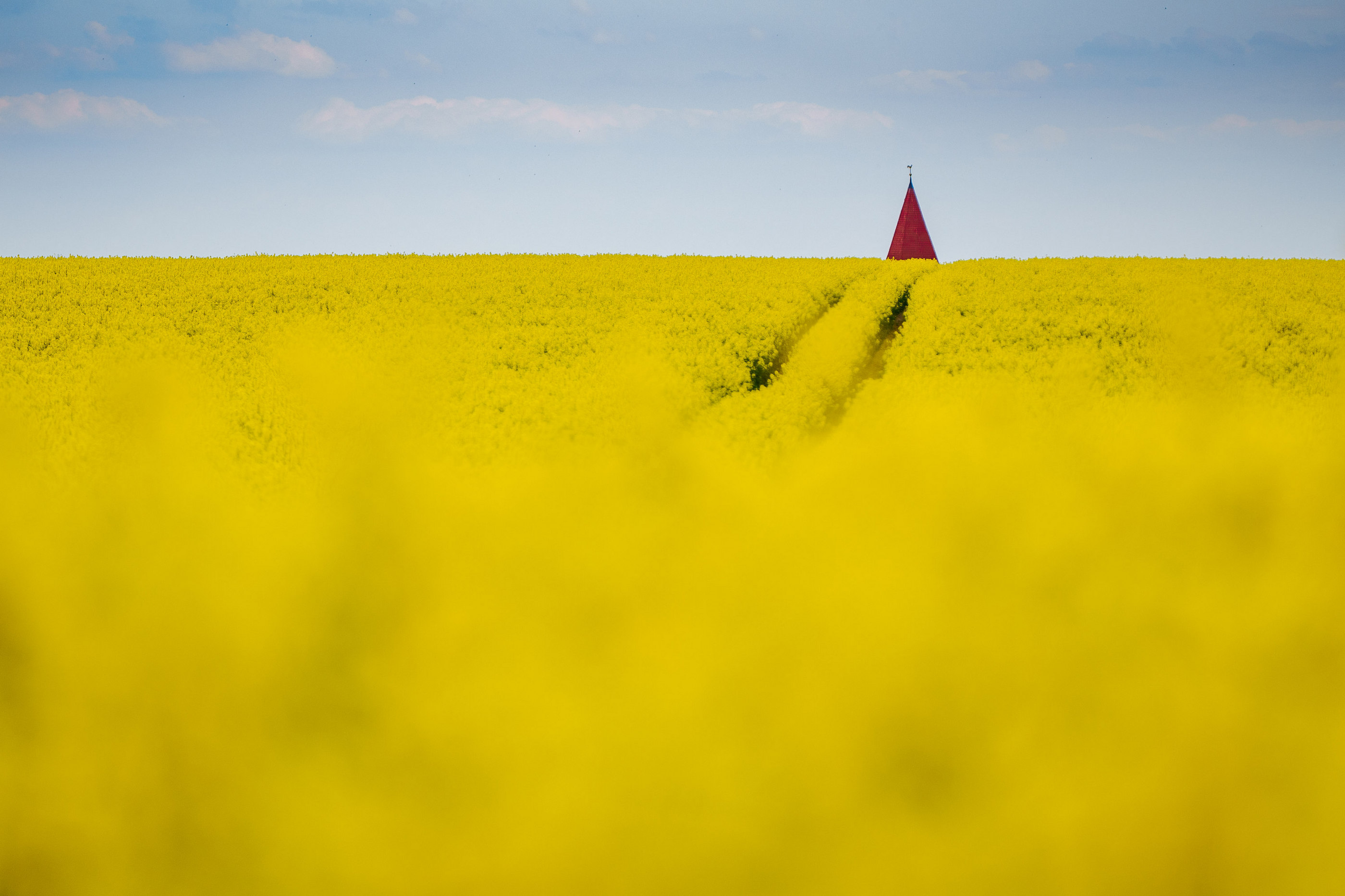 Roter Turm Rapsfeld Minimalismus Landschaft — Holger Martens